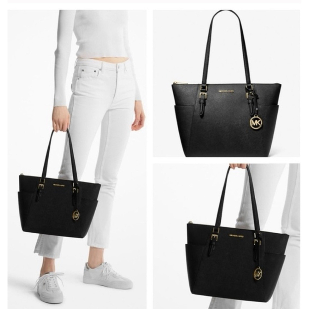 MICHAEL KORS Quiet Luxury Saffiano Black Leather Designer Shoulder Bag purse - Picture 2 of 8